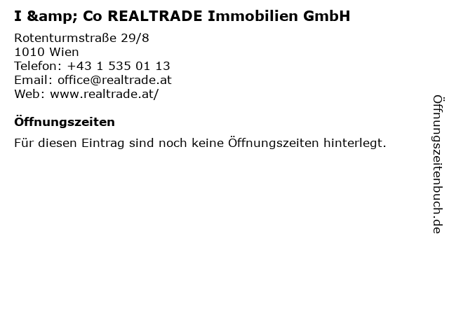 I & Co REALTRADE Immobilien GmbH in Wien: Adresse und Öffnungszeiten