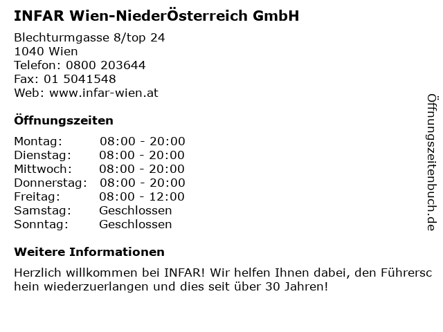 INFAR Wien-NiederÖsterreich GmbH in Wien: Adresse und Öffnungszeiten