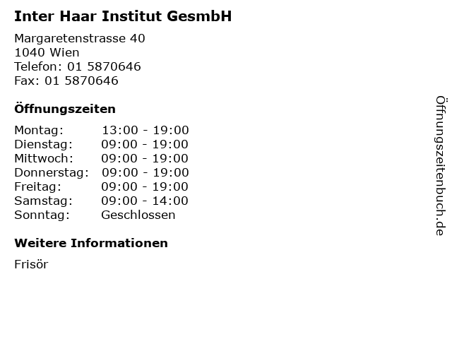 Inter Haar Institut GesmbH in Wien: Adresse und Öffnungszeiten