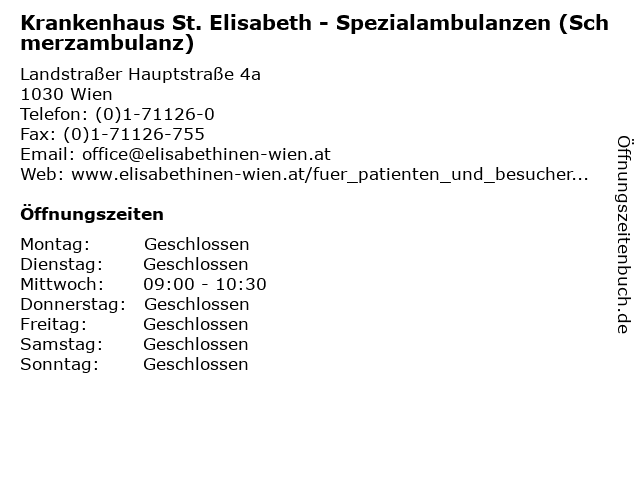 Krankenhaus St. Elisabeth - Spezialambulanzen (Schmerzambulanz) in Wien: Adresse und Öffnungszeiten