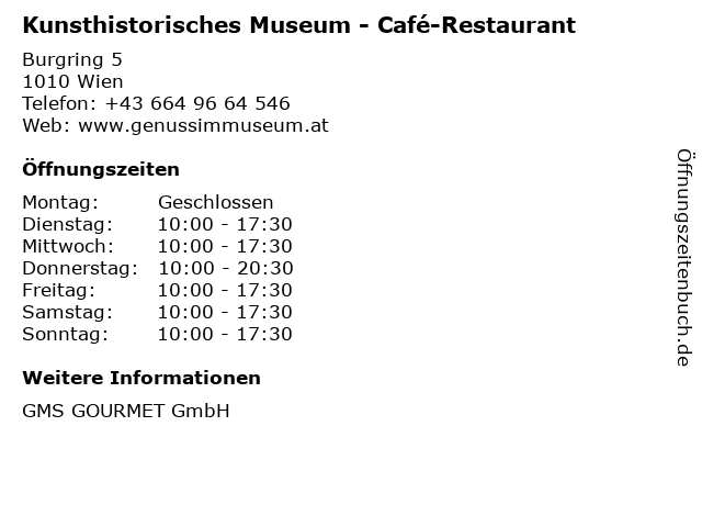 Kunsthistorisches Museum - Café-Restaurant in Wien: Adresse und Öffnungszeiten
