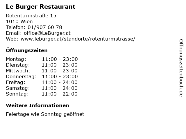 Le Burger in Wien: Adresse und Öffnungszeiten