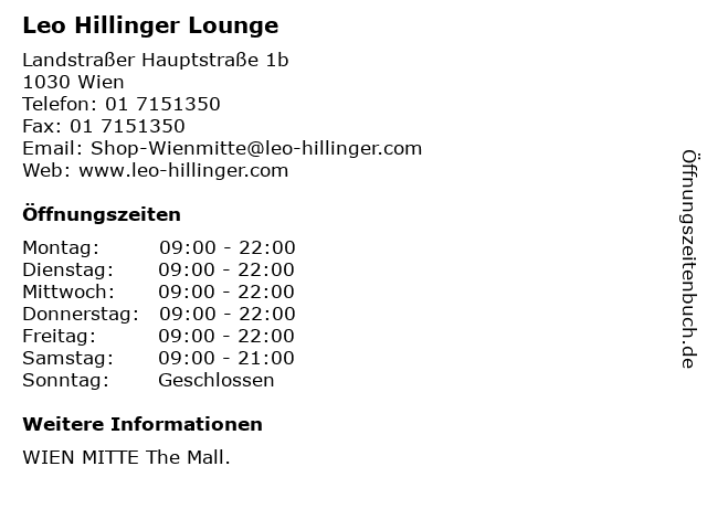 Leo Hillinger Lounge in Wien: Adresse und Öffnungszeiten