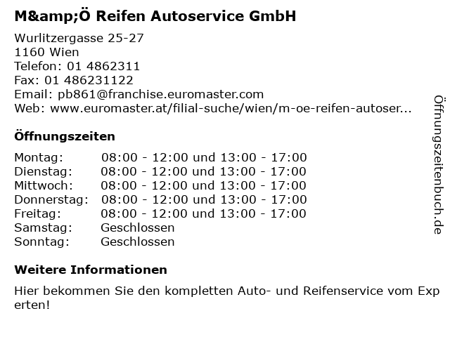 M&Ö Reifen Autoservice GmbH in Wien: Adresse und Öffnungszeiten