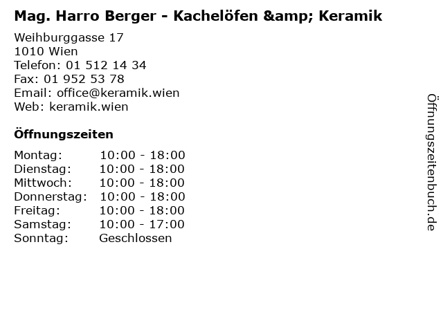 Mag. Harro Berger - Kachelöfen & Keramik in Wien: Adresse und Öffnungszeiten