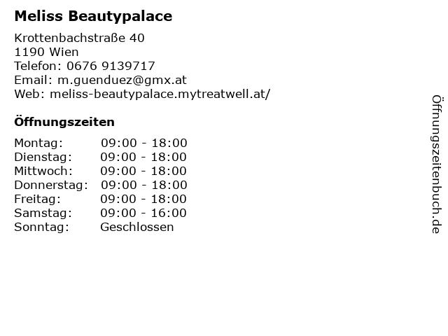 Meliss Beautypalace in Wien: Adresse und Öffnungszeiten