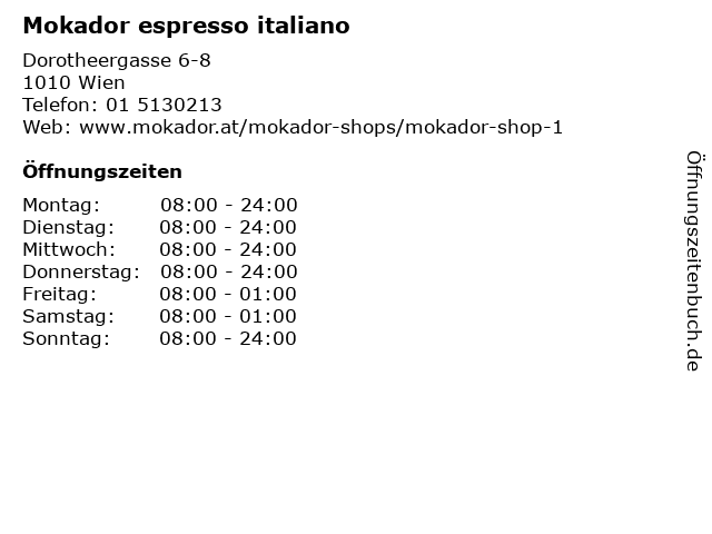 Mokador espresso italiano in Wien: Adresse und Öffnungszeiten