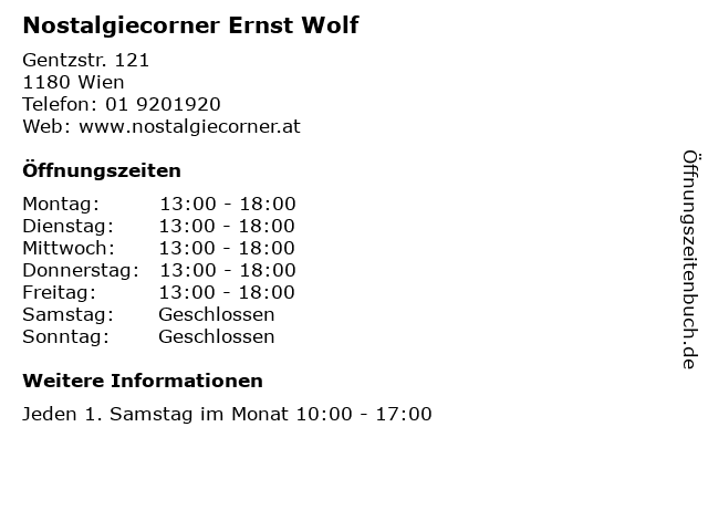 Nostalgiecorner Ernst Wolf in Wien: Adresse und Öffnungszeiten