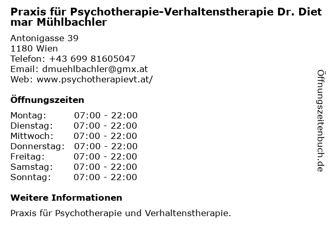 Praxis für Psychotherapie-Verhaltenstherapie in Wien: Adresse und Öffnungszeiten