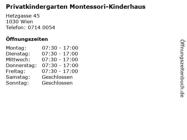 Privatkindergarten Montessori-Kinderhaus in Wien: Adresse und Öffnungszeiten