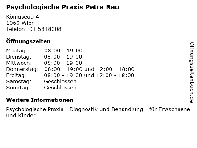 Psychologische Praxis Petra Rau in Wien: Adresse und Öffnungszeiten