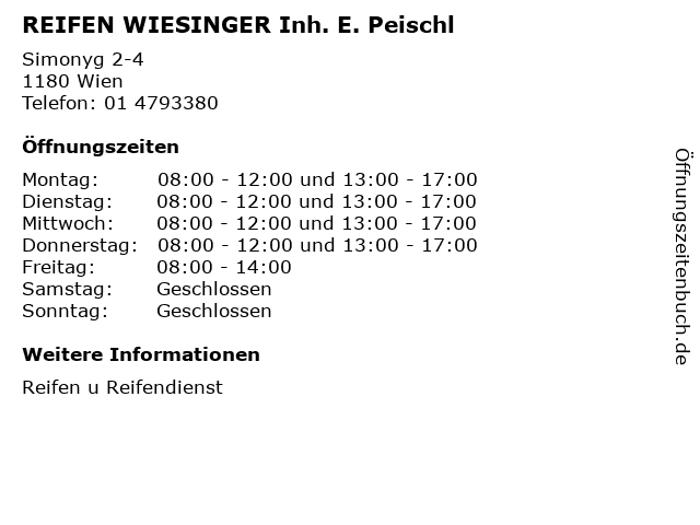 REIFEN WIESINGER Inh. E. Peischl in Wien: Adresse und Öffnungszeiten