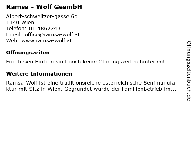 Ramsa - Wolf GesmbH in Wien: Adresse und Öffnungszeiten