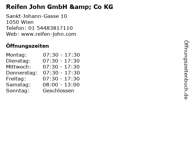Reifen John GmbH & Co KG in Wien: Adresse und Öffnungszeiten