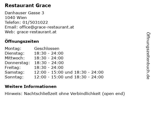 Restaurant Grace in Wien: Adresse und Öffnungszeiten