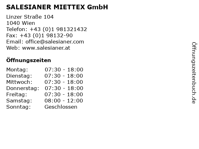 SALESIANER MIETTEX GmbH in Wien: Adresse und Öffnungszeiten