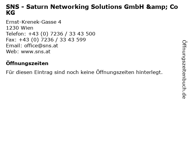 SNS - Saturn Networking Solutions GmbH & Co KG in Wien: Adresse und Öffnungszeiten