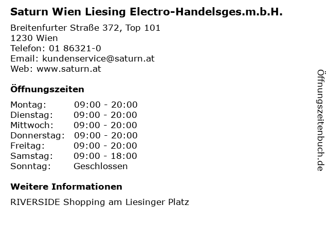 Saturn Wien Liesing Electro-Handelsges.m.b.H. in Wien: Adresse und Öffnungszeiten