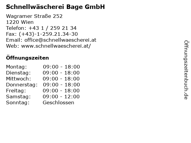 Schnellwäscherei Bage GmbH in Wien: Adresse und Öffnungszeiten