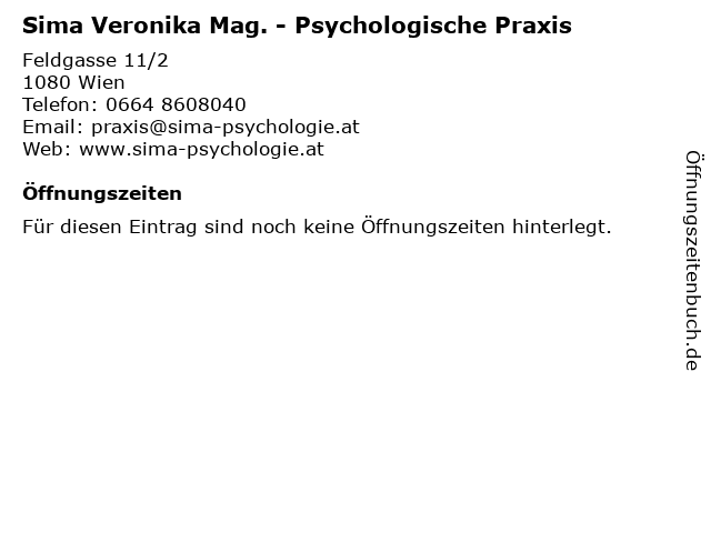 Sima Veronika Mag. - Psychologische Praxis in Wien: Adresse und Öffnungszeiten