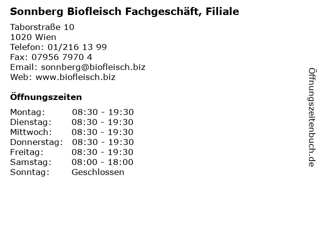 Sonnberg Biofleisch Fachgeschäft, Filiale in Wien: Adresse und Öffnungszeiten