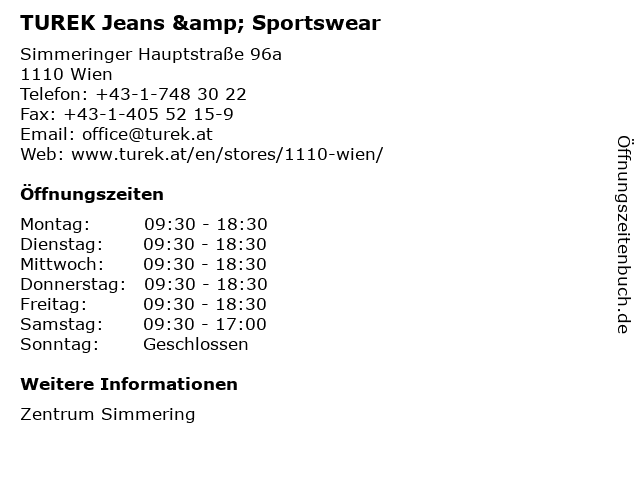 TUREK Jeans & Sportswear in Wien: Adresse und Öffnungszeiten