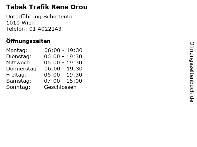 Tabak Trafik Rene Orou in Wien: Adresse und Öffnungszeiten