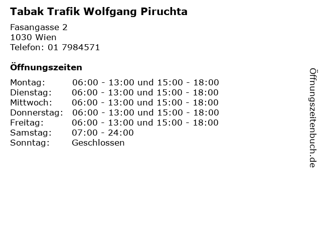 Tabak Trafik Wolfgang Piruchta in Wien: Adresse und Öffnungszeiten