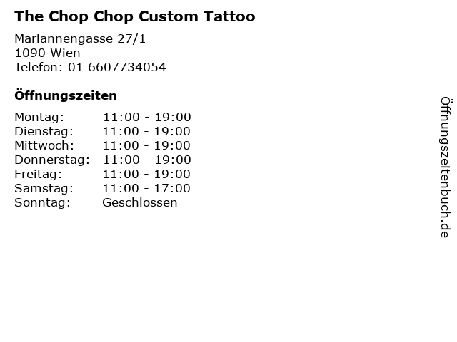 The Chop Chop Custom Tattoo in Wien: Adresse und Öffnungszeiten