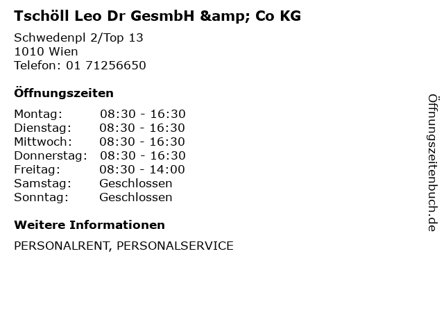 Tschöll Leo Dr GesmbH & Co KG in Wien: Adresse und Öffnungszeiten