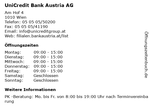 ᐅ Offnungszeiten Unicredit Bank Austria Ag Filiale Am Hof