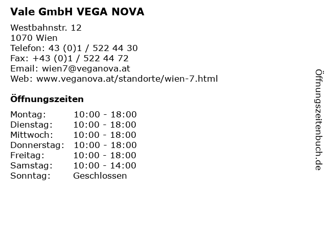 Vale GmbH VEGA NOVA in Wien: Adresse und Öffnungszeiten