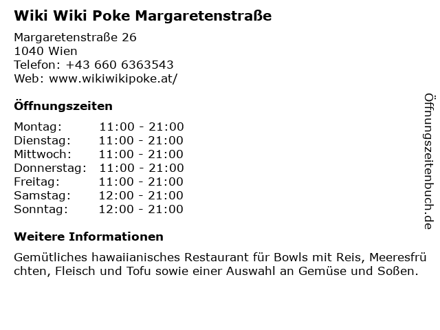 Wiki Wiki Poke Margaretenstraße in Wien: Adresse und Öffnungszeiten