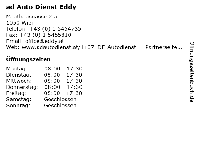 ad Auto Dienst Eddy in Wien: Adresse und Öffnungszeiten