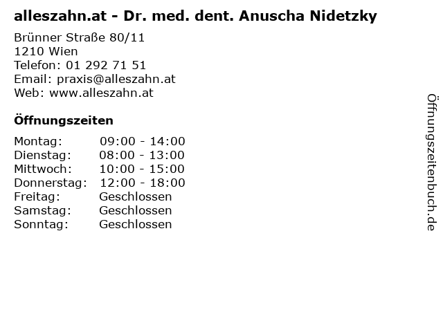 alleszahn.at - Dr. med. dent. Anuscha Nidetzky in Wien: Adresse und Öffnungszeiten