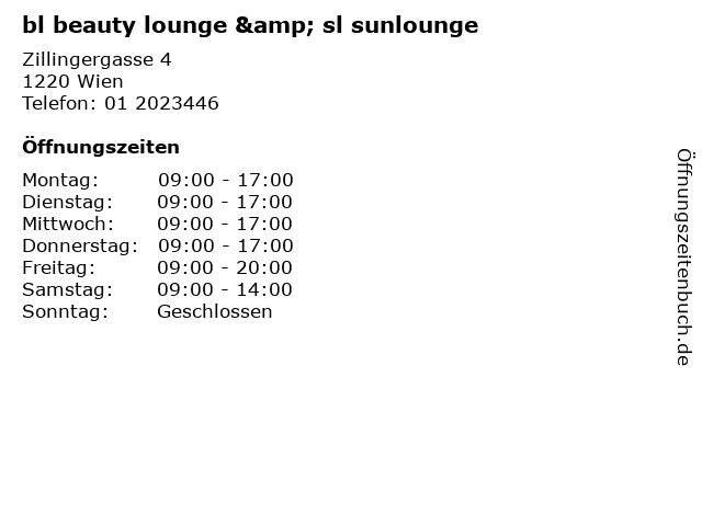 bl beauty lounge & sl sunlounge in Wien: Adresse und Öffnungszeiten