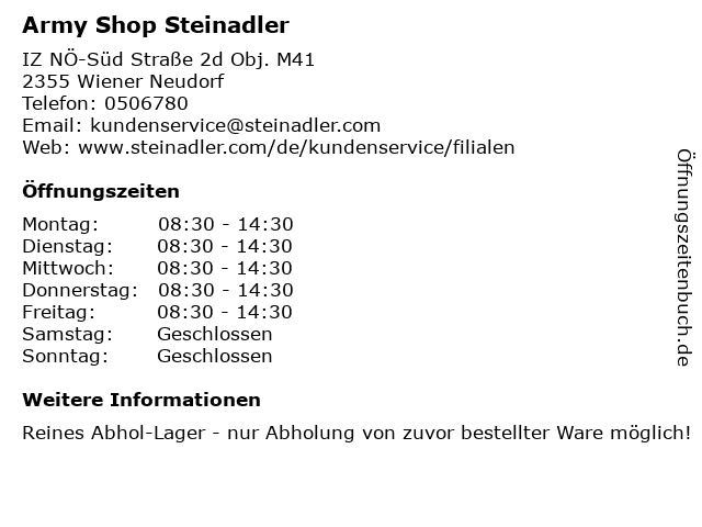 Army Shop Steinadler in Wiener Neudorf: Adresse und Öffnungszeiten