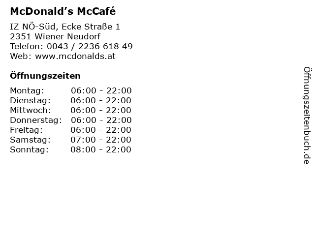 McDonald’s McCafé in Wiener Neudorf: Adresse und Öffnungszeiten