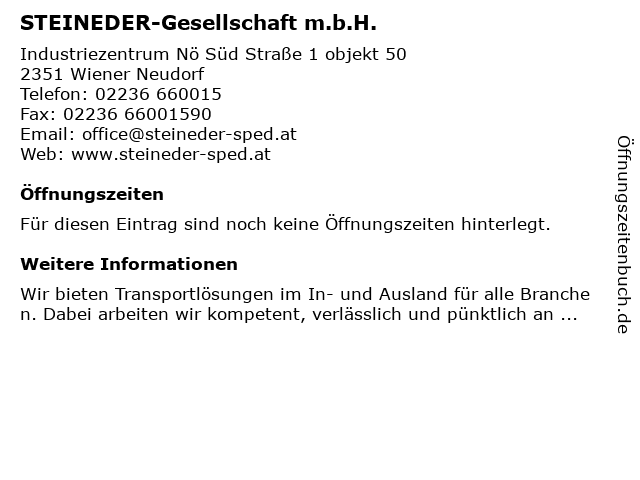 STEINEDER-Gesellschaft m.b.H. in Wiener Neudorf: Adresse und Öffnungszeiten
