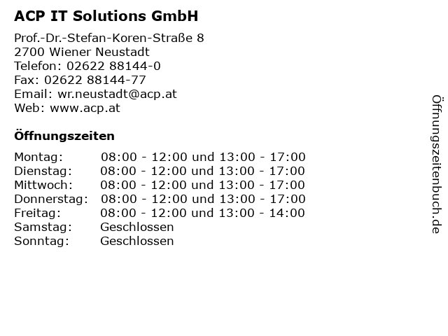 ACP IT Solutions GmbH in Wiener Neustadt: Adresse und Öffnungszeiten