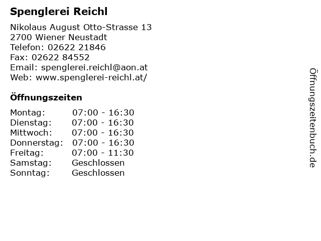 Spenglerei Reichl in Wiener Neustadt: Adresse und Öffnungszeiten