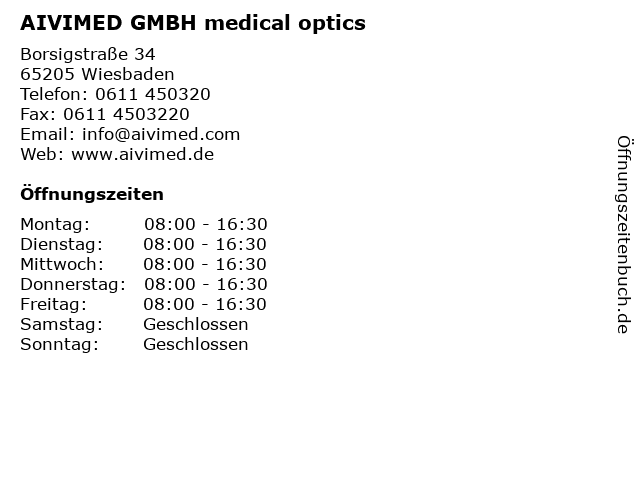 AIVIMED GMBH medical optics in Wiesbaden: Adresse und Öffnungszeiten