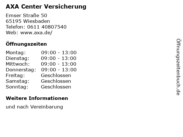 AXA Center Versicherung in Wiesbaden: Adresse und Öffnungszeiten