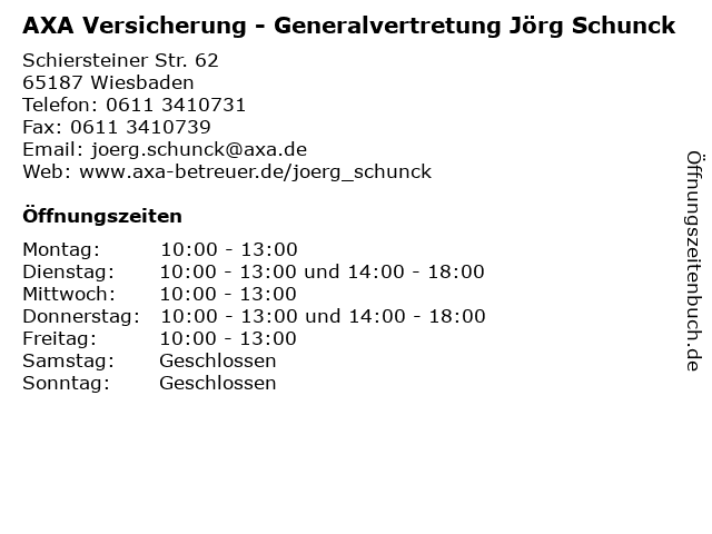 AXA Versicherung - Generalvertretung Jörg Schunck in Wiesbaden: Adresse und Öffnungszeiten