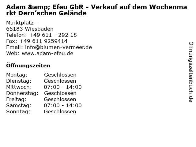 Adam & Efeu GbR - Verkauf auf dem Wochenmarkt Dern’schen Gelände in Wiesbaden: Adresse und Öffnungszeiten