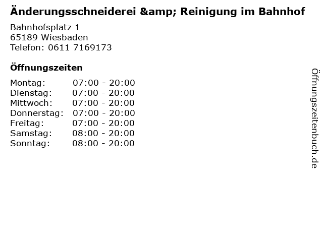 Änderungsschneiderei & Reinigung im Bahnhof in Wiesbaden: Adresse und Öffnungszeiten