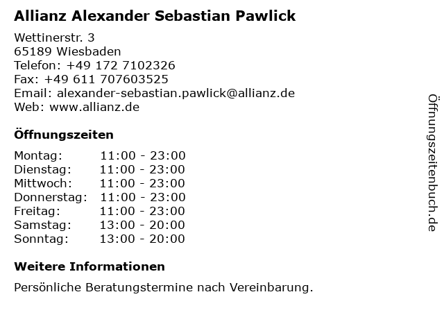 Allianz Alexander Sebastian Pawlick in Wiesbaden: Adresse und Öffnungszeiten