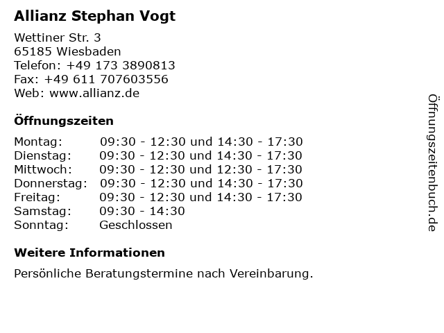 Allianz Stephan Vogt in Wiesbaden: Adresse und Öffnungszeiten