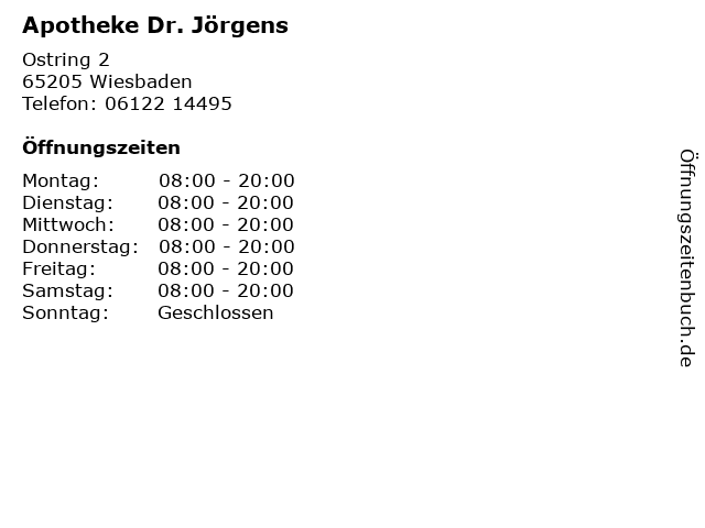 Apotheke Dr. Jörgens in Wiesbaden: Adresse und Öffnungszeiten