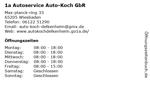 ᐅ Offnungszeiten Auto Koch Teutoburger Wald Str 6 In Wiesbaden